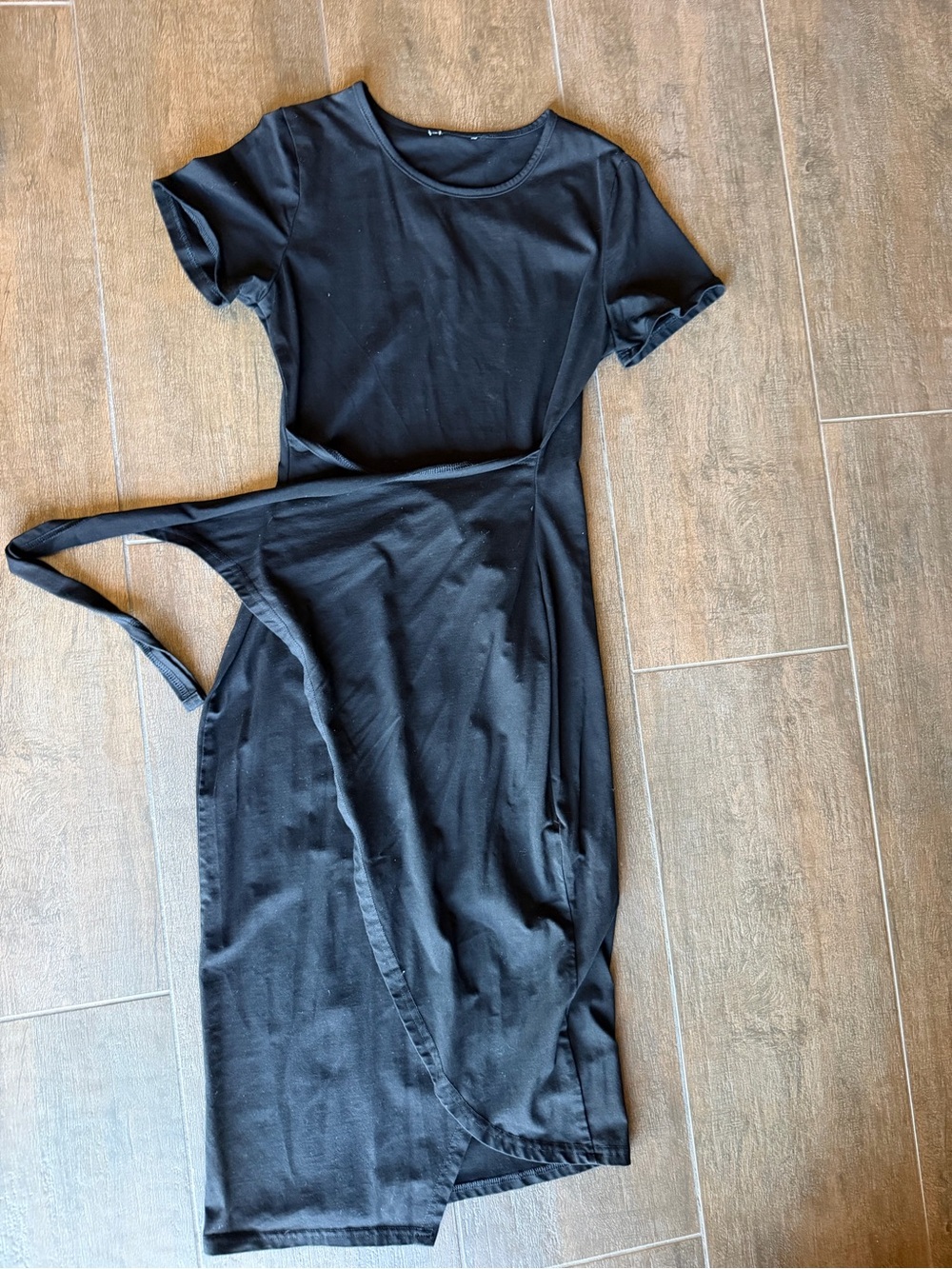 Black Short-Sleeve Wrap Dress